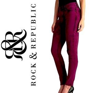 Rock & Republic Berlin Mid-rise Merlot Faux Leather Skinny Jeans 6M EUC
